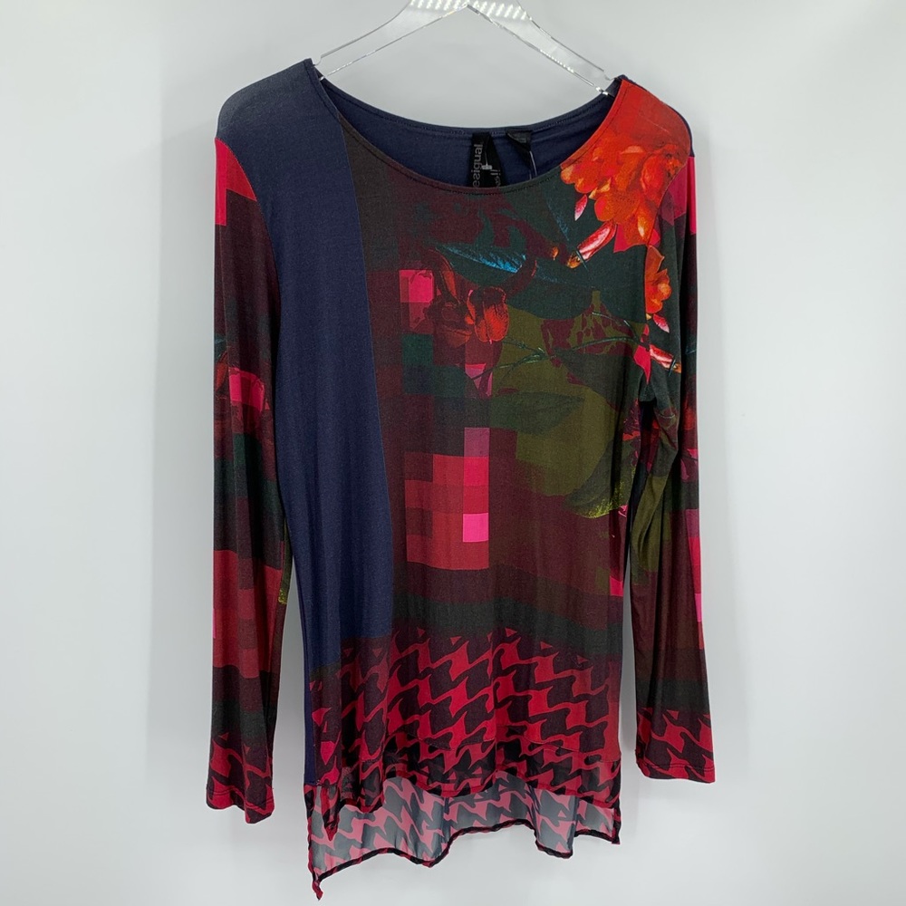 Desigual tunic t-shirt red blue patchwork new XL
